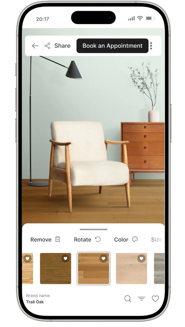 Roomvo visualizer on a mobile phone